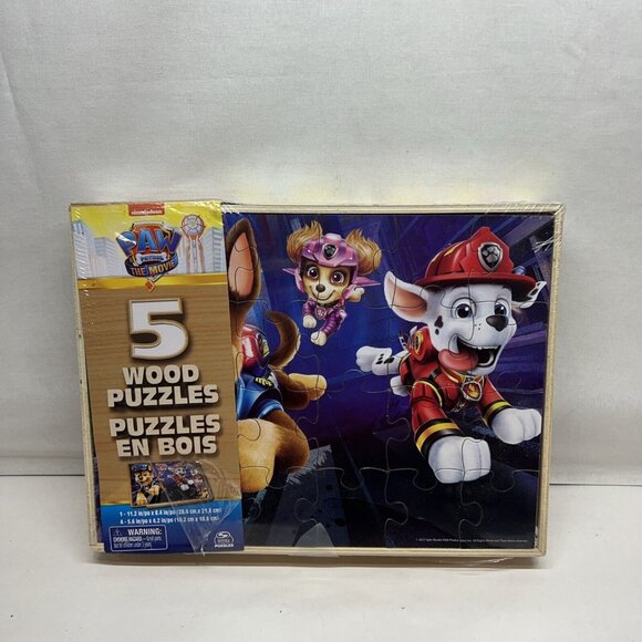 Paw Patrol The Movie - Set of 5 Wood Puzzles with Storage Box for Kids Ages 4+ - Picture 1 of 8
